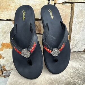 Glitterflops Fire Dept flip flops w/cross emblem & crystal embellishmentsSz-9. M